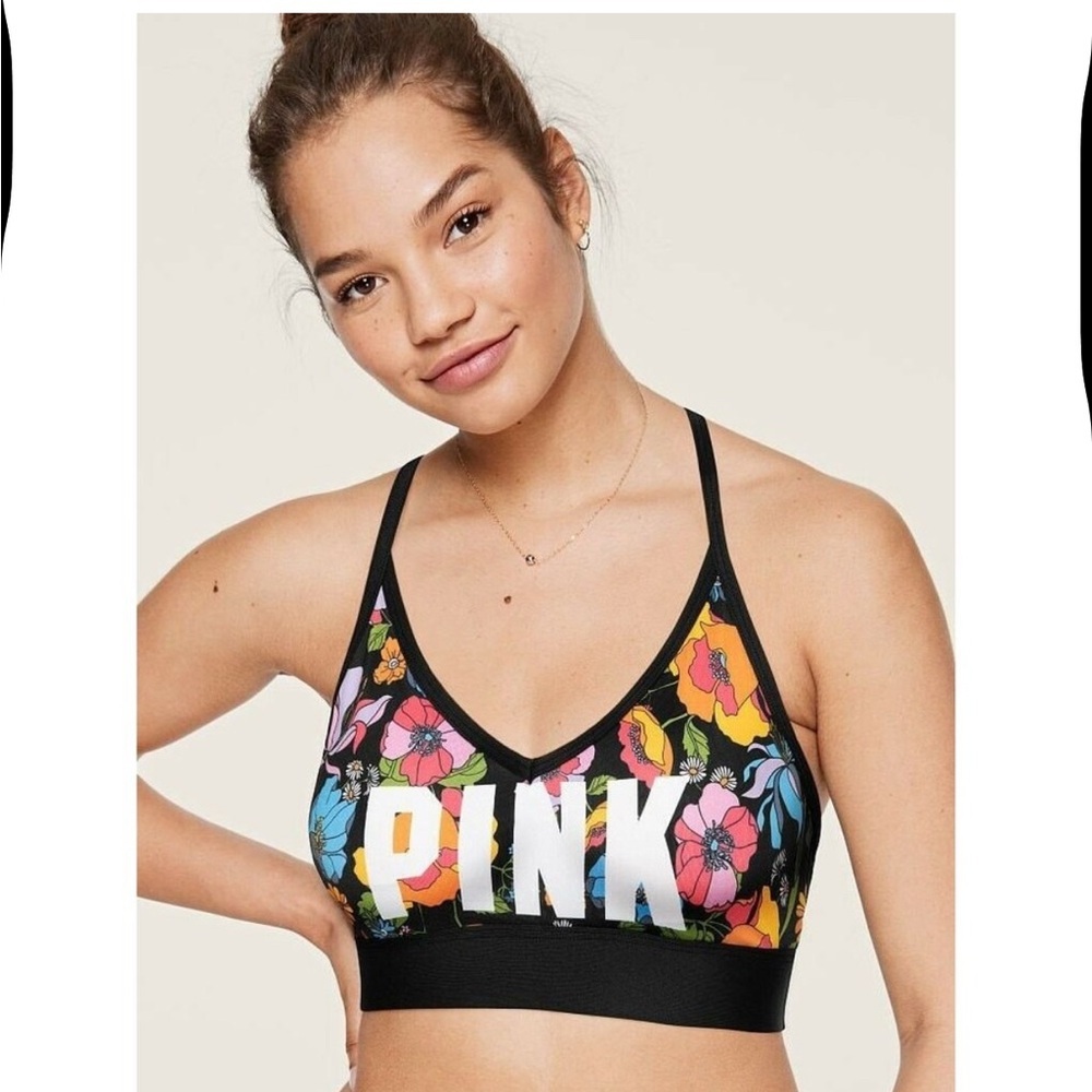PINK Black Floral Ultimate Lightly Lined Sports Bra Size Small